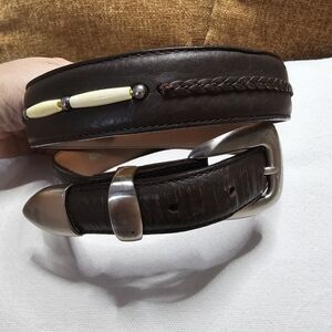 Orvis Dark Brown Leather Belt with‎ Silver Buckle 45X R